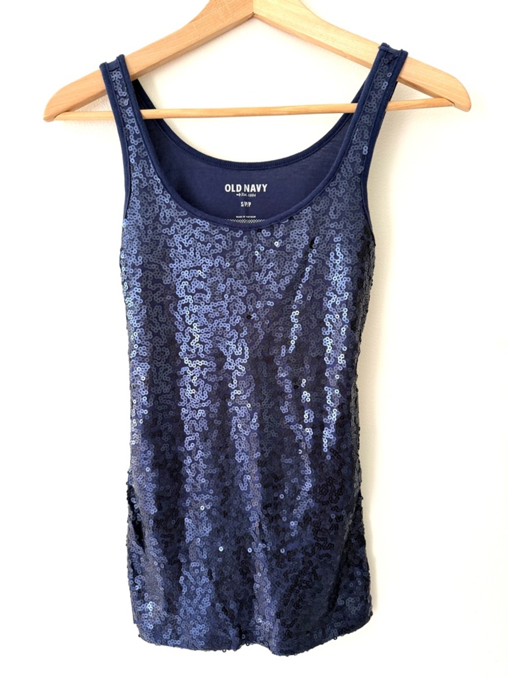 Old Navy Sequin Tank Top Navy Blue Sparkle Shell Party NYE Glam Disco Y2K Small